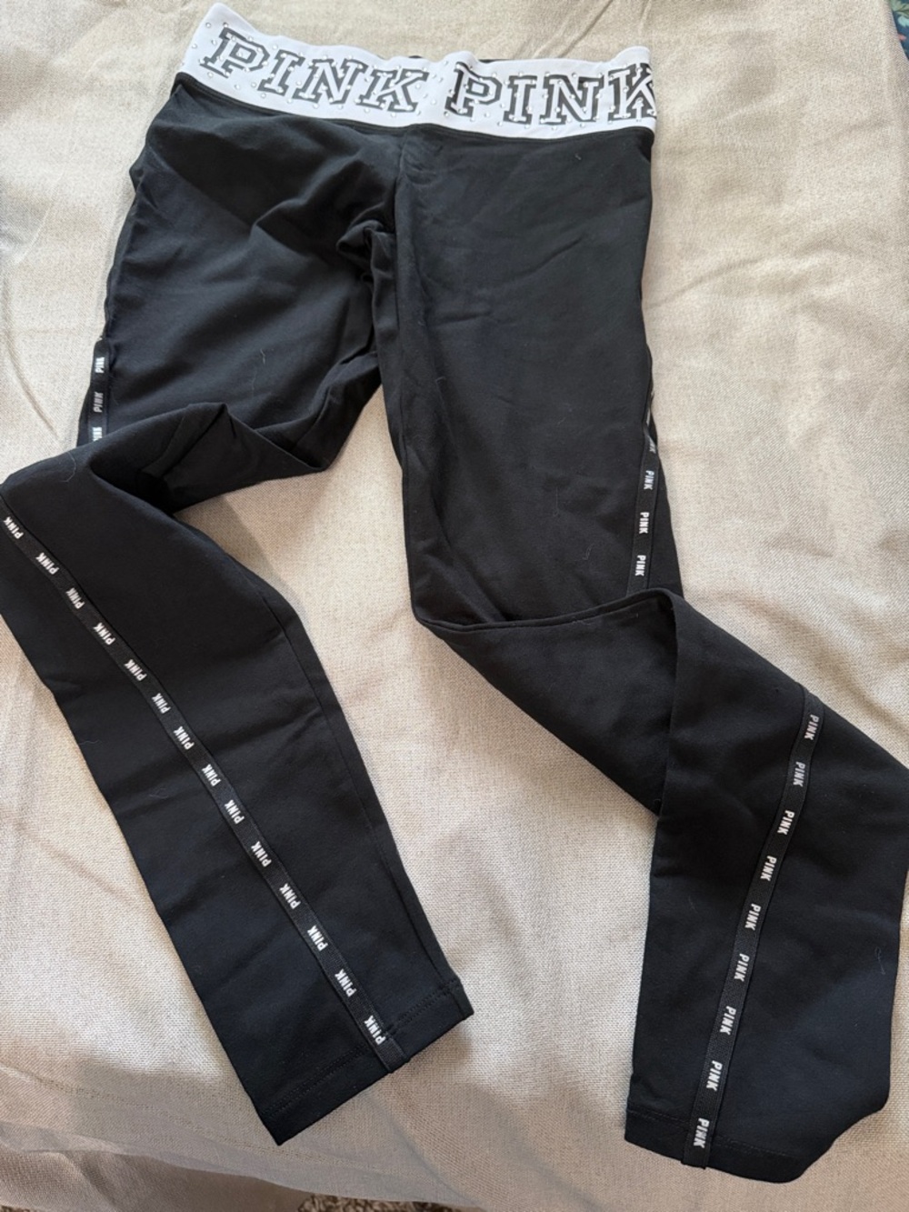 PINK Victoria's Secret Women’s Black Logo-Trim Leggings